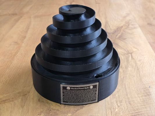 Helter Skelter Musketball Display with Storage Bin and Curved ID card.