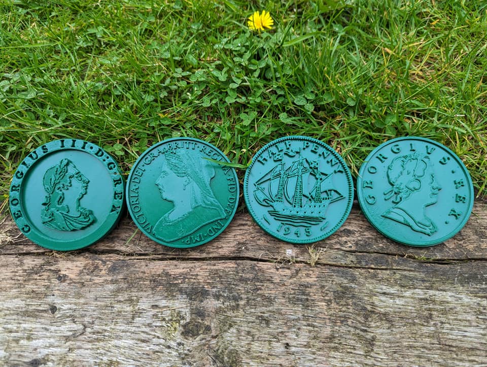 "The Big Greenie" Pre-decimal Coaster Set x4