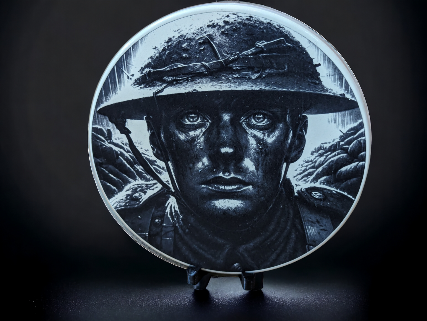 Engraved Ceramic Circle Tiles - Faces of War range