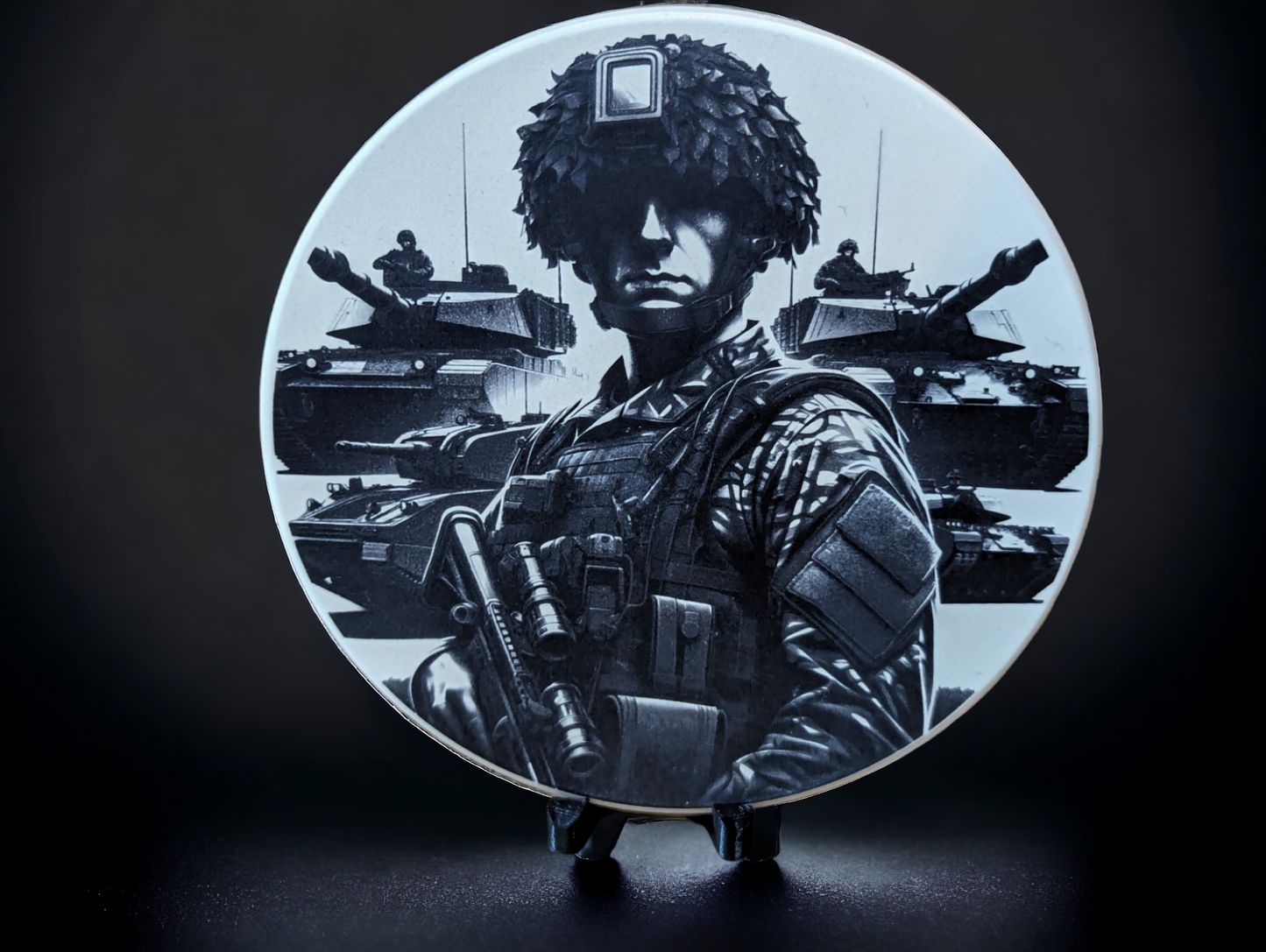 Engraved Ceramic Circle Tiles - Faces of War range